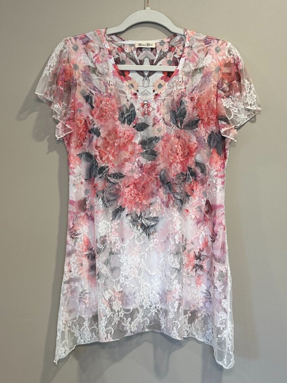 Brittany Black Floral Print Lace Top - Romantic feminine fairycore whimsical